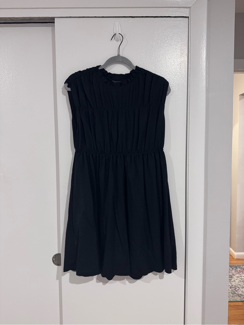 Ann Taylor Black Sleeveless Smocked Waist Popover Dress